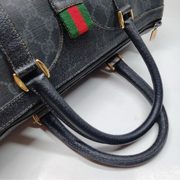 Auth Gucci Black Supreme Monogram PVC Sherry Line Web Doctor Boston Duffel Bag - Picture 4 of 9